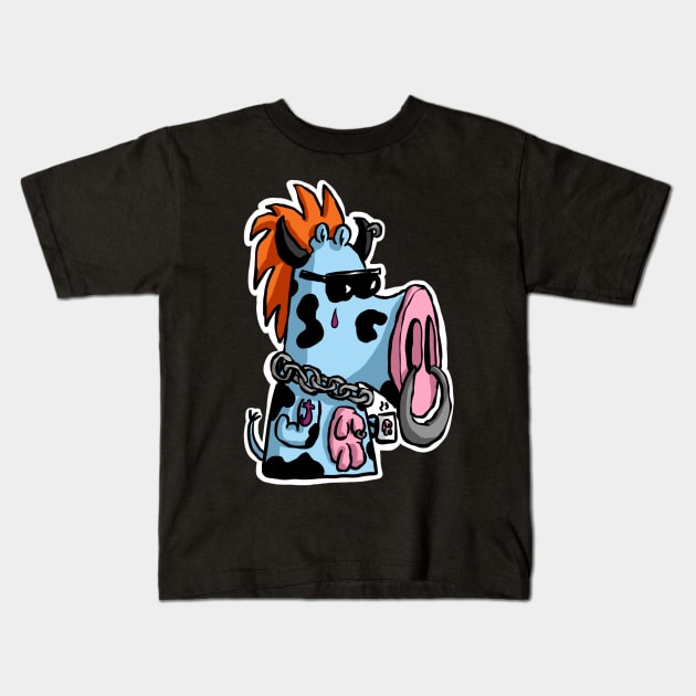 Funny Music Punk Rock Cow Kids T-Shirt by Kev Brett Designs